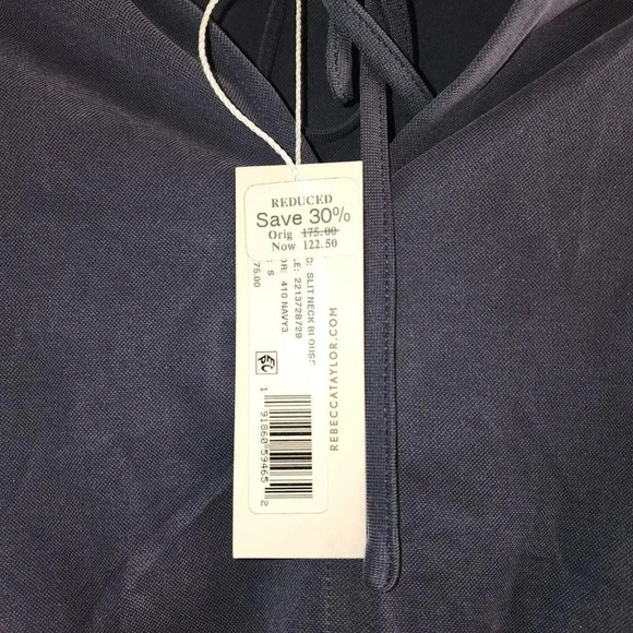 NWT Rebecca Taylor Ruffled Blouse Womens Size Small Navy Slit Neck Long Sleeve - Picture 5 of 10